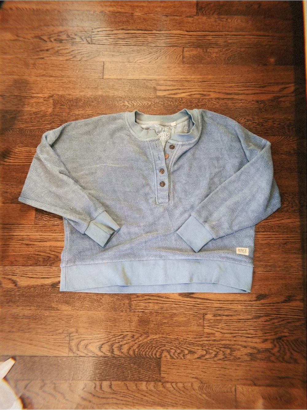 Light Blue Henley Knit Sweatshirt - Women
